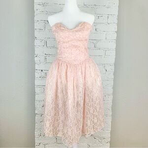 Gunne Sax Jessica McClintock Strapless Pink Glitter Sequin Lace Dress Nylon 7/8